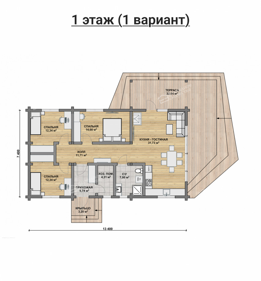 Дом из клееного бруса VZ-374 